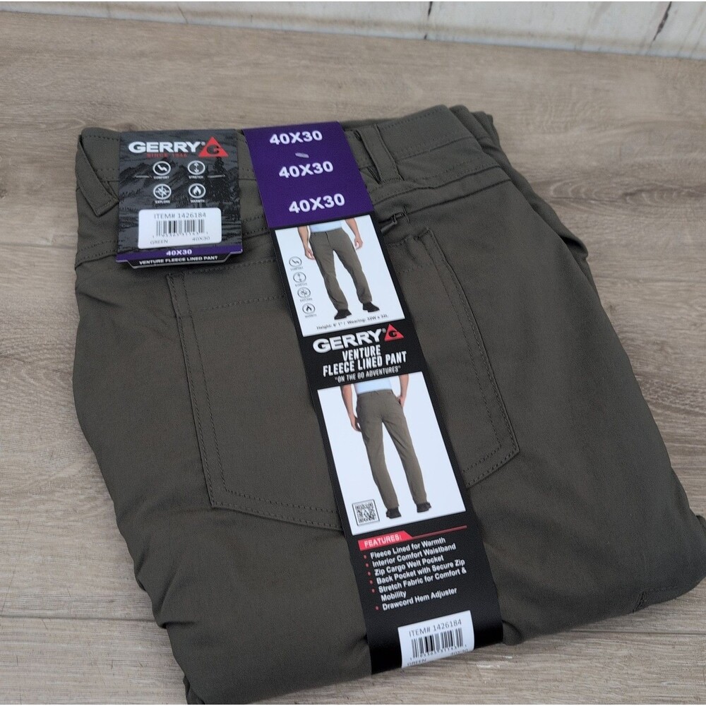 Gerry Men’s Venture Fleece Lined Pants Green Size 40x30 Brand New